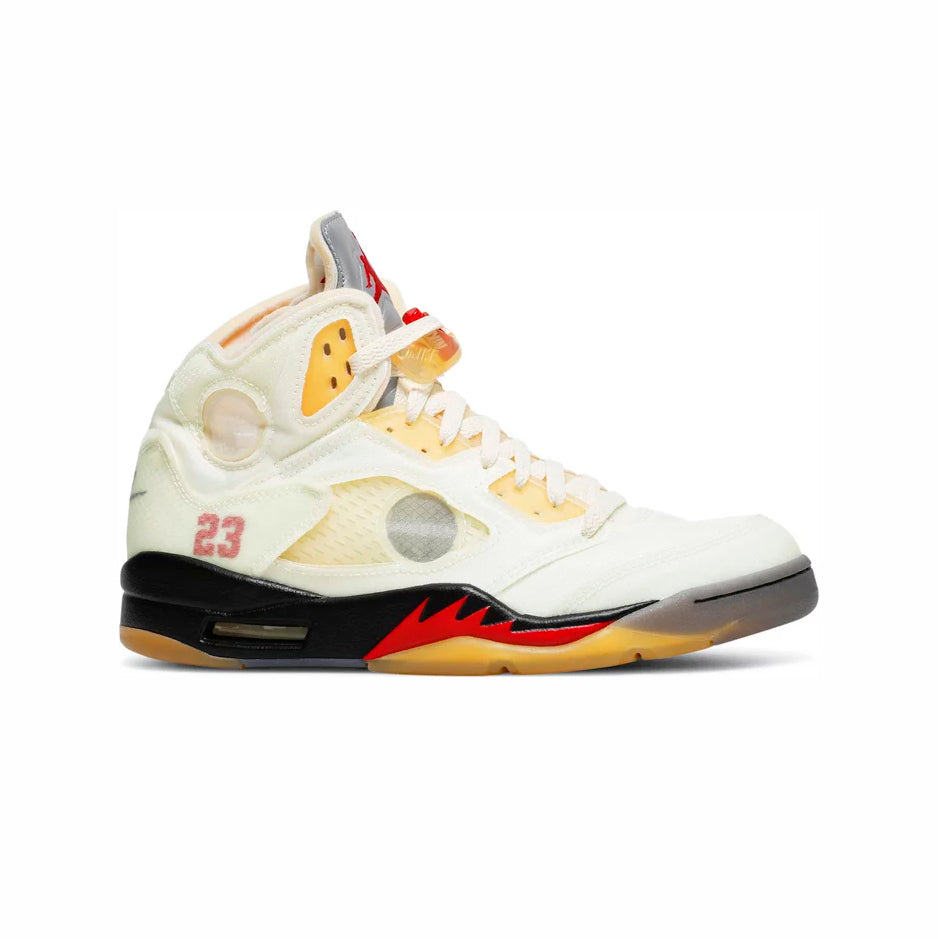 Nike Air Jordan 5 Off-White Sail Vit Gul Röd Svart Sneakers Herr