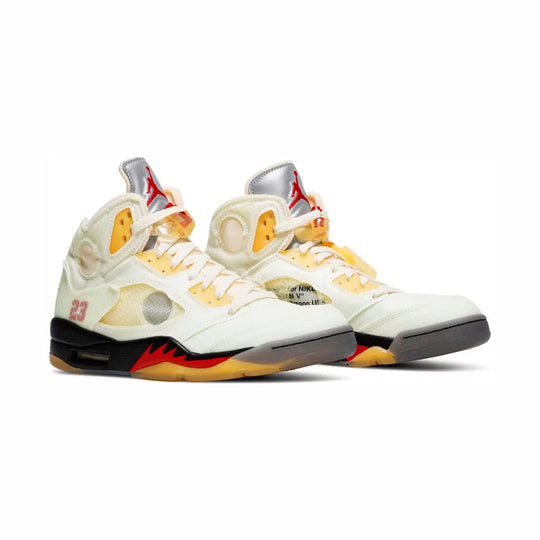 Nike Air Jordan 5 Off-White Sail Vit Gul Röd Svart Sneakers Herr