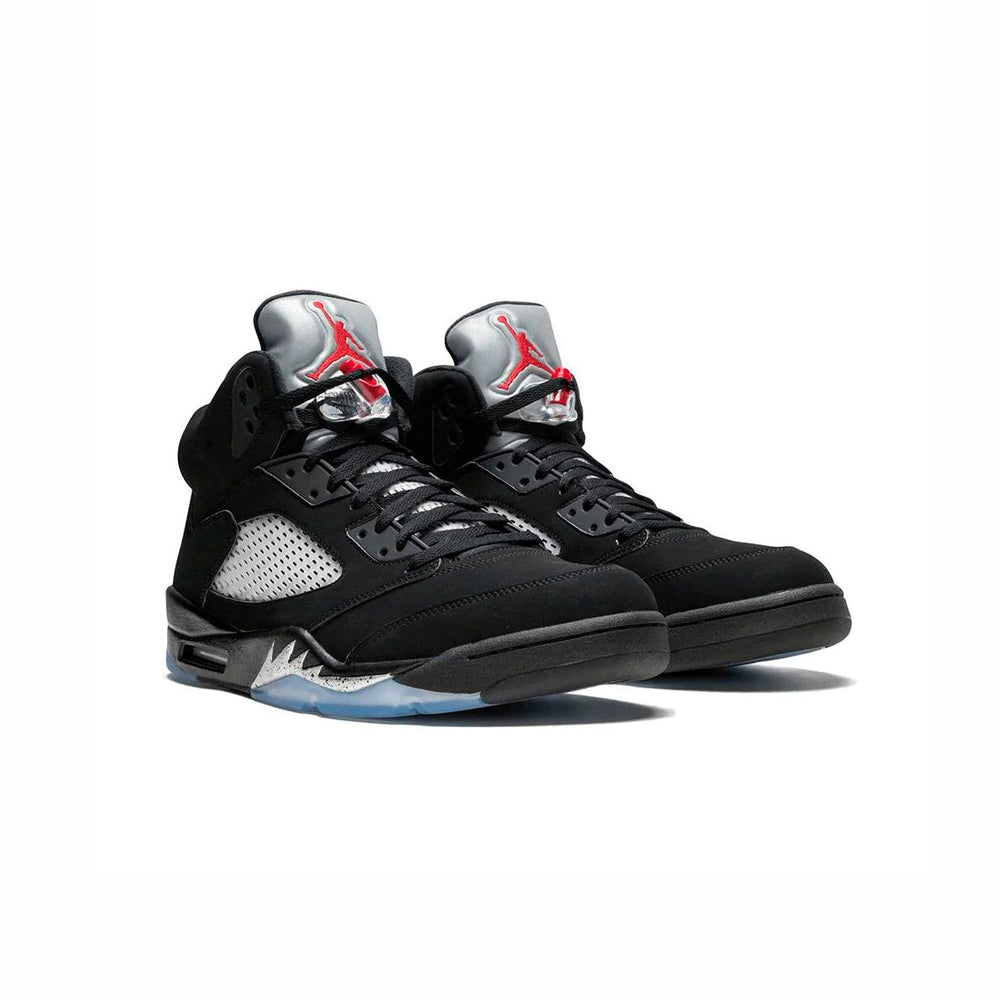 Nike Air Jordan 5 Retro Svart Silver Grå Läder Sneakers Herr