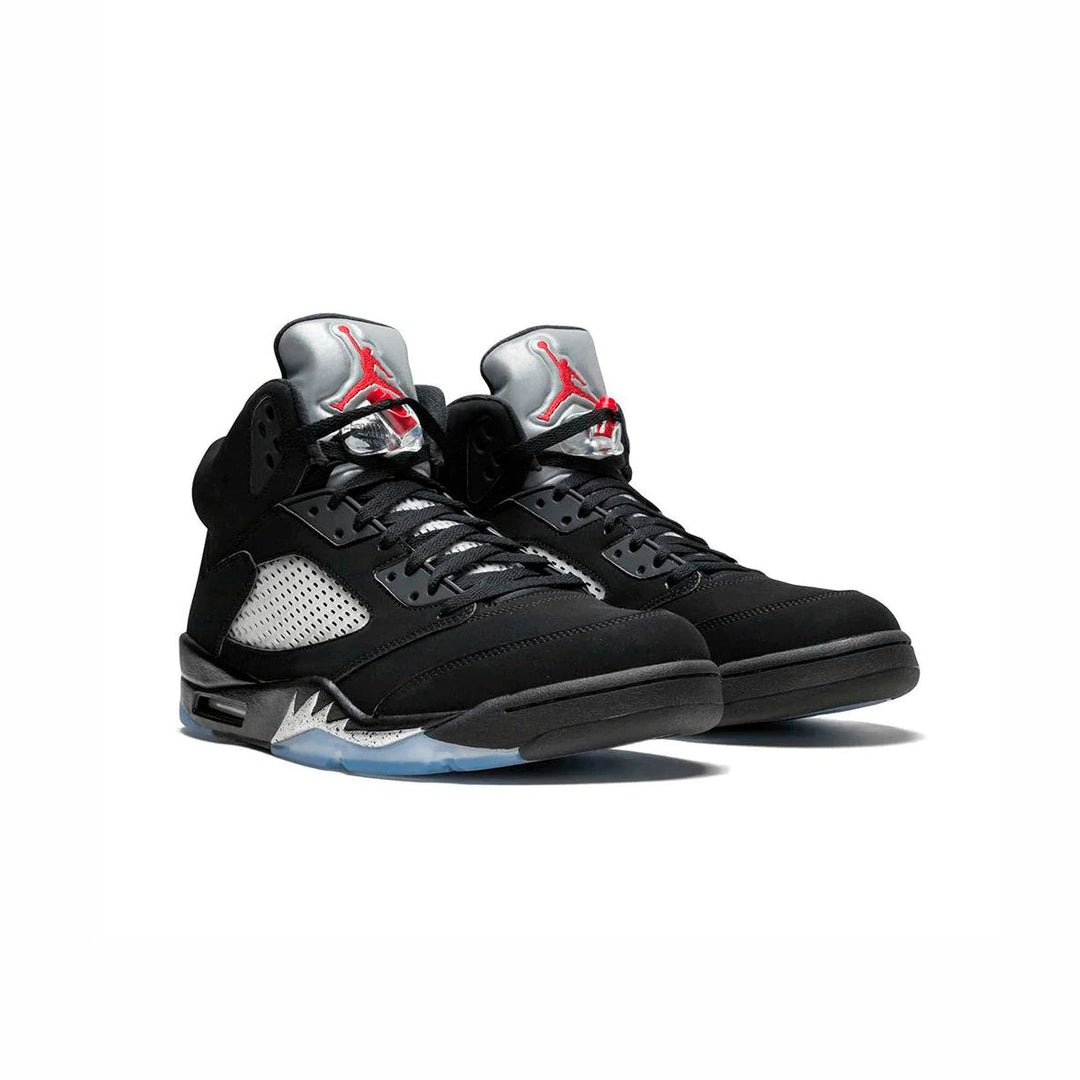 Nike Air Jordan 5 Retro Svart Silver Grå Läder Sneakers Herr