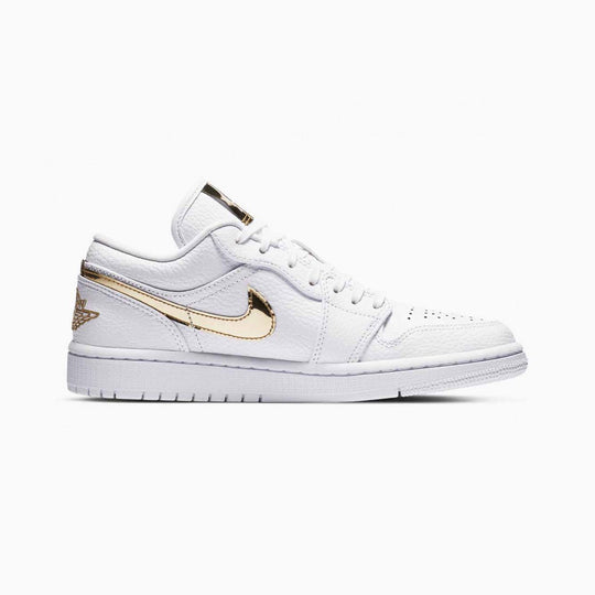 Nike Air Jordan 1 Low Vit Guld Läder Sneakers Dam