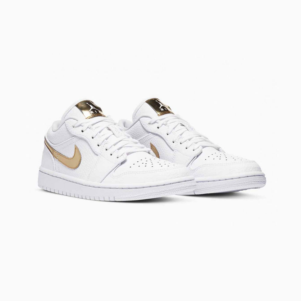 Nike Air Jordan 1 Low Vit Guld Läder Sneakers Dam