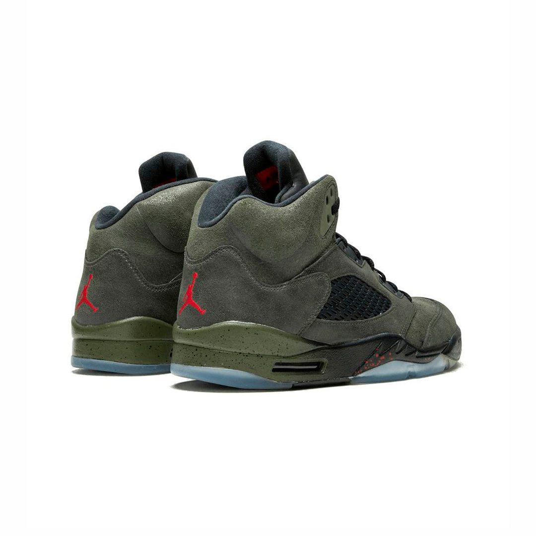 Nike Air Jordan 5 Retro Fear Pack Grå Oliv Svart Röd Sneakers Herr