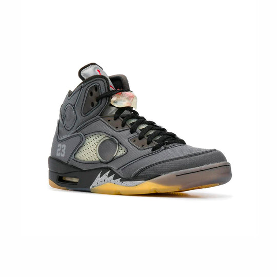 Nike Air Jordan 5 Off-White Muslin Svart Grå Röd Sneakers Herr