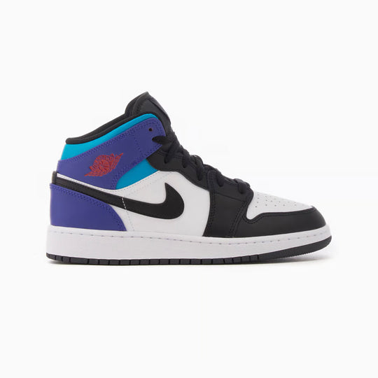 Nike Air Jordan 1 Mid Black Toe Grape Svart Lila Blå Vit Sneakers