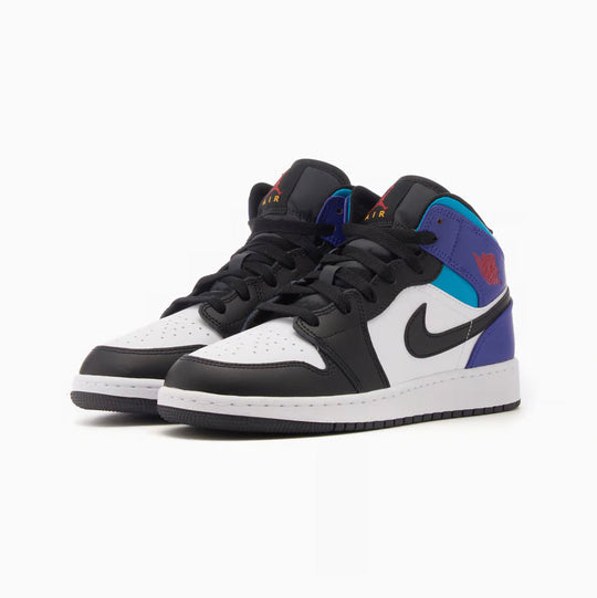 Nike Air Jordan 1 Mid Black Toe Grape Svart Lila Blå Vit Sneakers