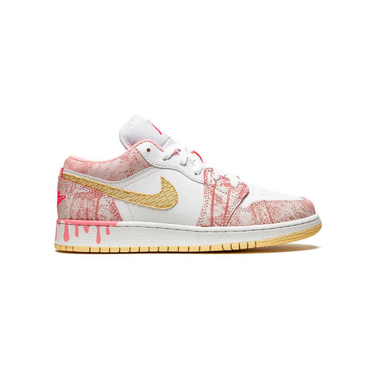 Nike Air Jordan 1 Low Paint Drip Vit Rosa Gul Sneakers Dam