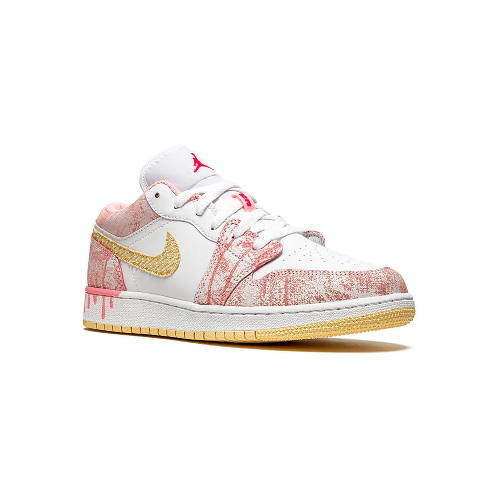 Nike Air Jordan 1 Low Paint Drip Vit Rosa Gul Sneakers Dam