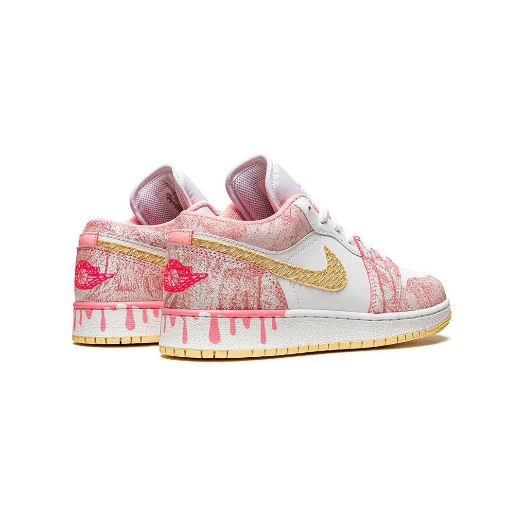 Nike Air Jordan 1 Low Paint Drip Vit Rosa Gul Sneakers Dam