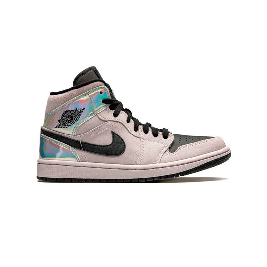 Nike Air Jordan 1 Mid Powder Iridescent Rosa Svart Holografiska Sneakers Dam
