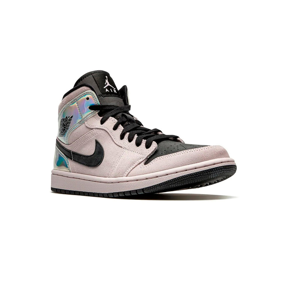 Nike Air Jordan 1 Mid Powder Iridescent Rosa Svart Holografiska Sneakers Dam