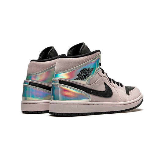 Nike Air Jordan 1 Mid Powder Iridescent Rosa Svart Holografiska Sneakers Dam