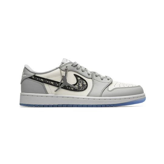 Nike Air Jordan 1 Low x Dior Grå Vit Svart Läder Lyx Sneakers Herr