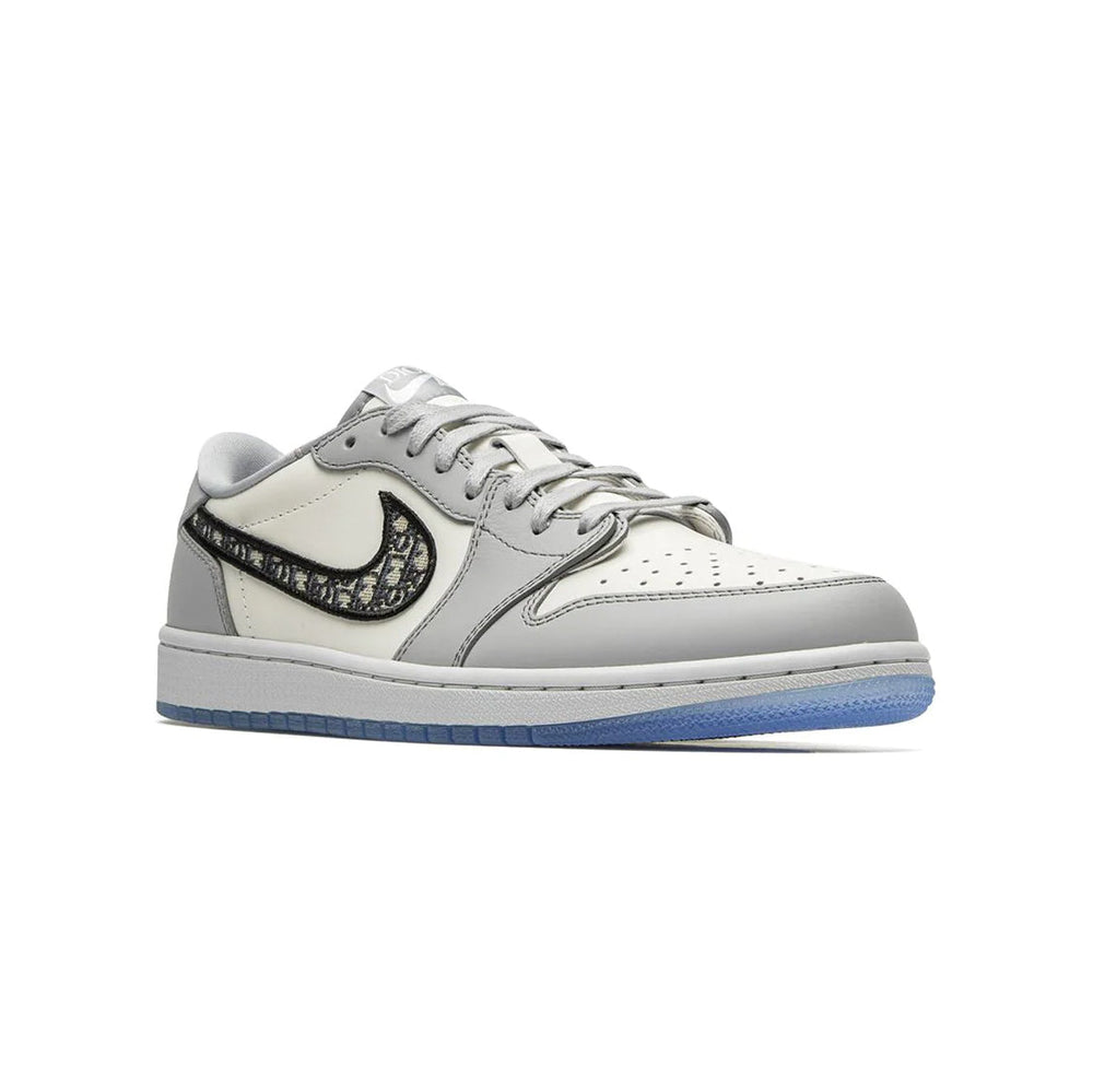 Nike Air Jordan 1 Low x Dior Grå Vit Svart Läder Lyx Sneakers Herr